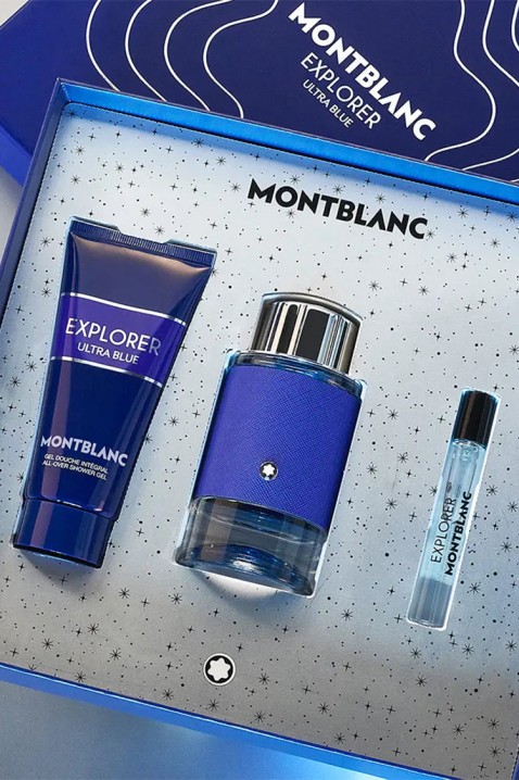 Pánský komplet Mont Blanc Explorer Ultra Blue EDP 100 ml + Travel Spray 7,5 ml + Shower Gel 100 mlIVET.EU - Stylové oblečení